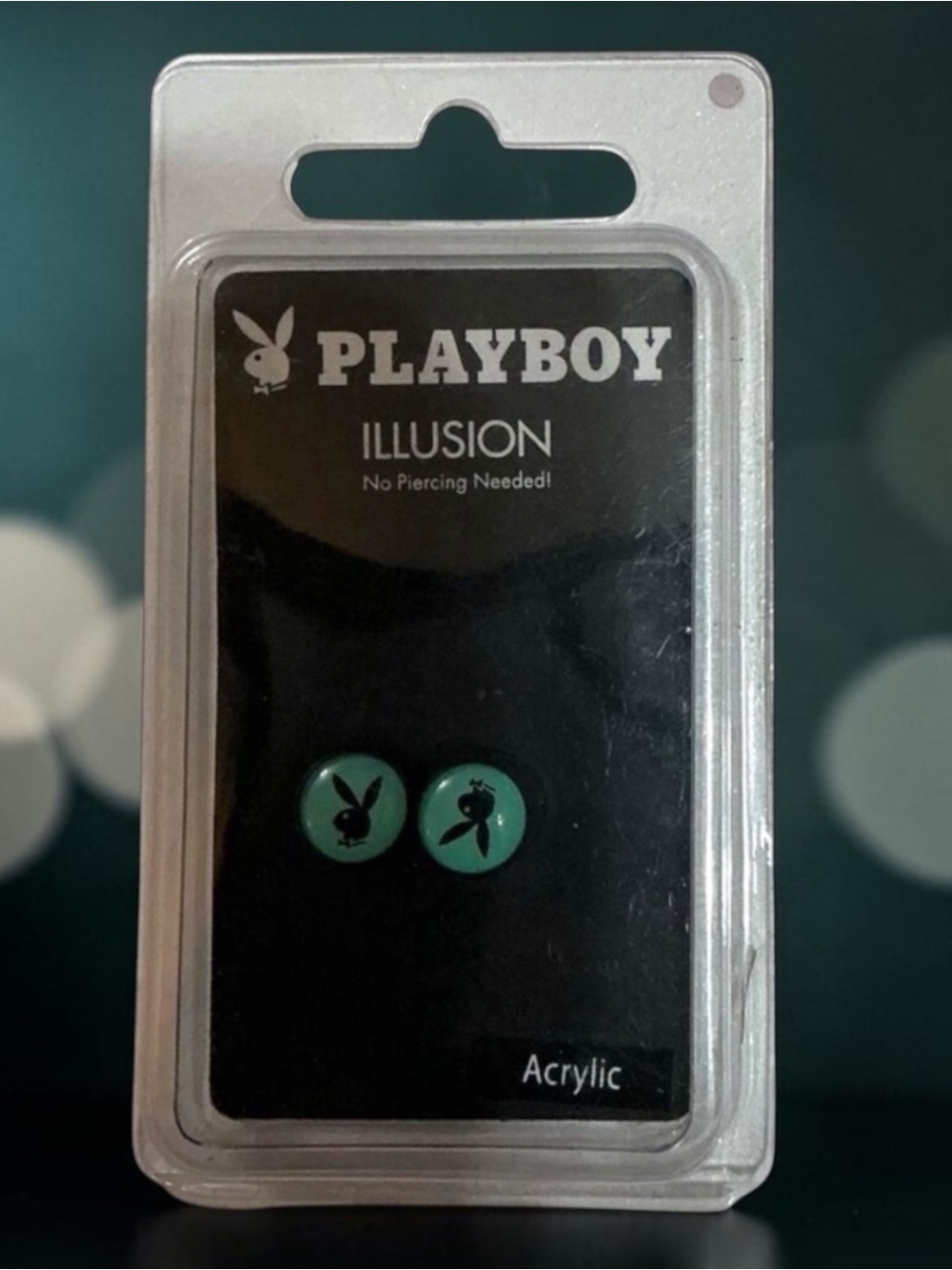 Playboy Illusion Bunny Black & Aqua Magnetic Fake Acrylic Plugs Tunnels